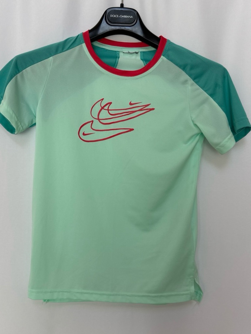 Nike kids Mint Green Short Sleeve Swim Rash Guard with Red Trim